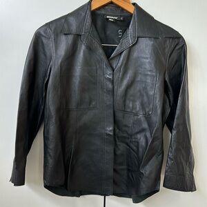 DKNY Black Soft Thin Leather 3/4 sleeves jacket size 6